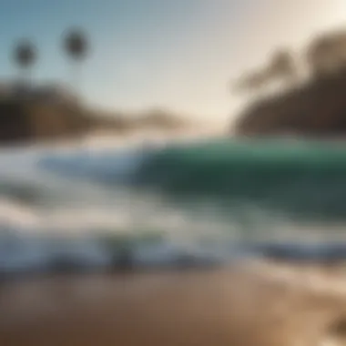 Vibrant beach scene with surfers and the San Diego coastline