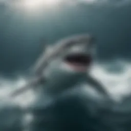 Great white shark gliding through the ocean depths