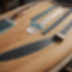 Detailed view of surfboard shaping tools