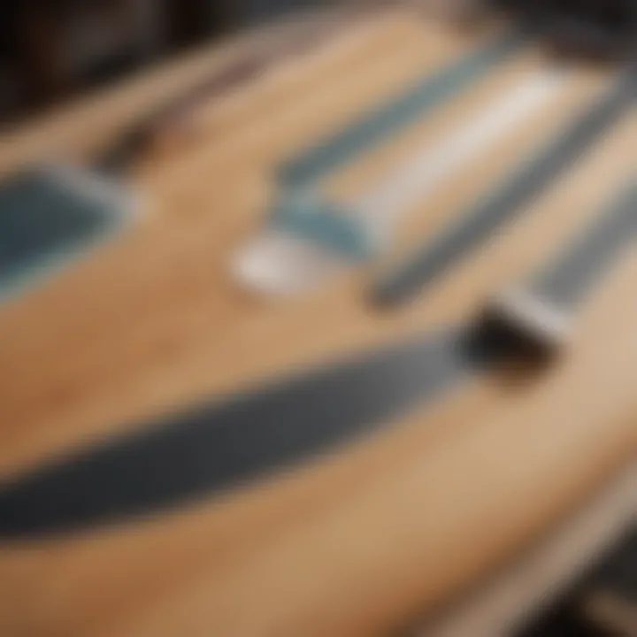 Detailed view of surfboard shaping tools