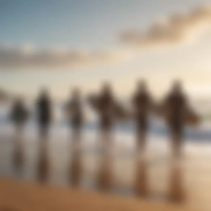 Surfing community gathering on the beach