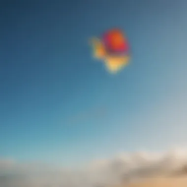 A vibrant kite soaring high against a clear blue sky