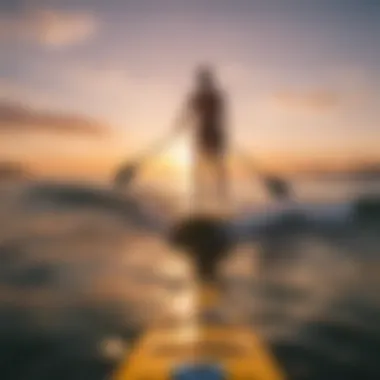 A vibrant sunset view from a paddleboard, showcasing the harmony of nature.