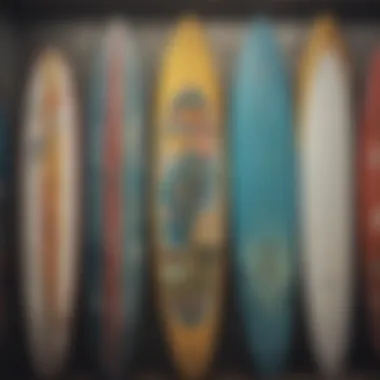 Diverse Surfboard Designs A vibrant surfboard collection showcasing diverse designs and colors