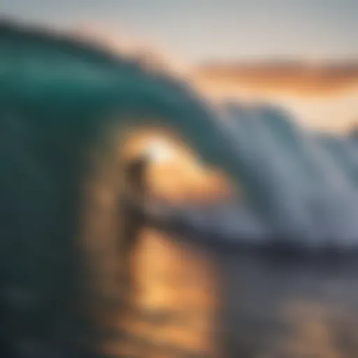 Surfer riding a wave at sunset