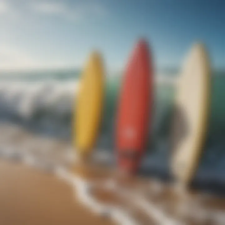 A comparison of traditional surfboards and wave boards on the beach