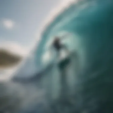 Surfer in Action A surfer navigating through a wave tube, demonstrating skill and balance