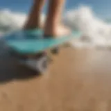 Close-up view of textured grip tape on a skimboard