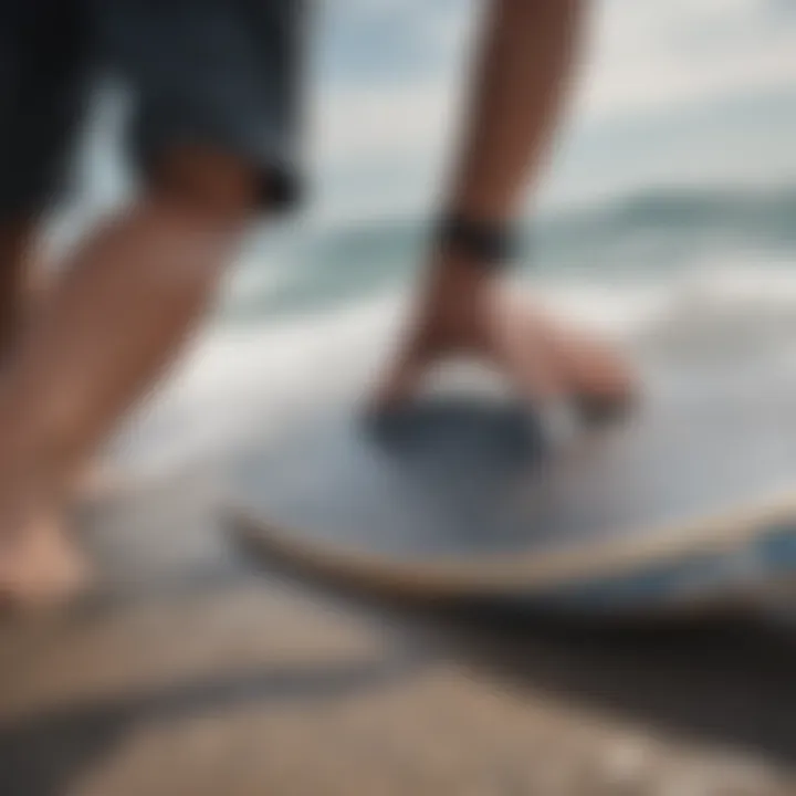 Illustration of grip tape installation on a skimboard