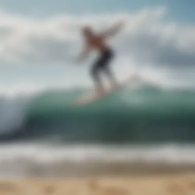 Surfer practicing balance on the beach