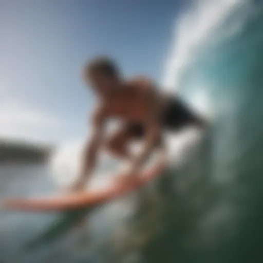 Surfer demonstrating core strength on a surfboard