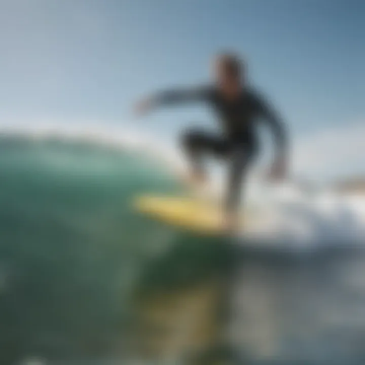 A group of eco-conscious surfers engaging in beach cleanup, embodying environmental awareness