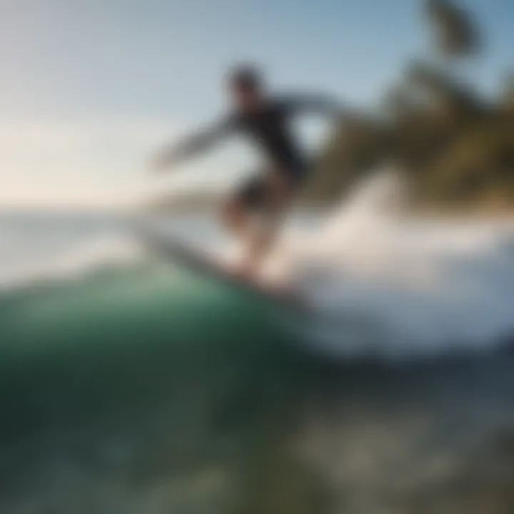 Skimboarder executing a maneuver on a foam core skimboard