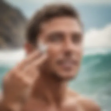 Surfer applying zinc sunscreen on their face