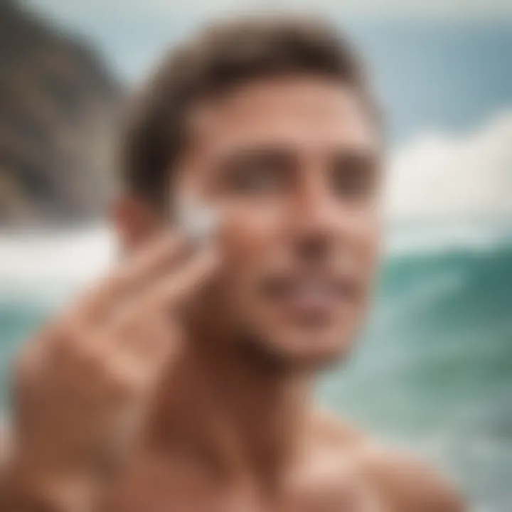 Surfer applying zinc sunscreen on their face