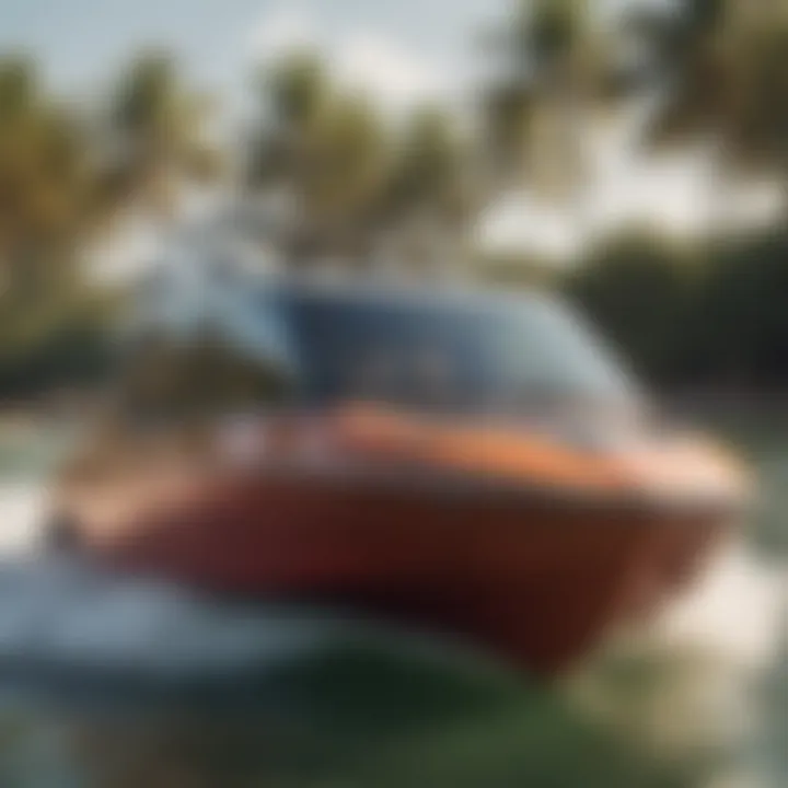 Close-up of wakesurf boat features and specifications