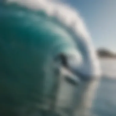 Surfer navigating large waves