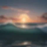 A vivid depiction of the moon reflecting on ocean waves during sunset