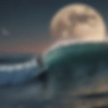 Surfer and Crescent Moon A surfer riding a wave with a crescent moon in the background
