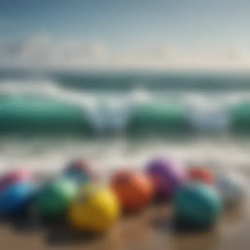 A vibrant array of different types of water buoys in a coastal setting