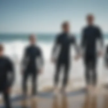 Variety of Wetsuits for Different Water Sports Diverse range of wetsuits displayed for various water sports