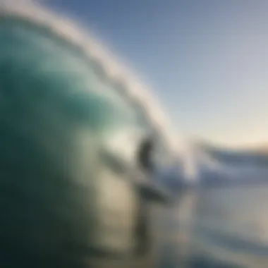 Perfect Timing: The Art of Surfing Close-up of surfboard catching a wave