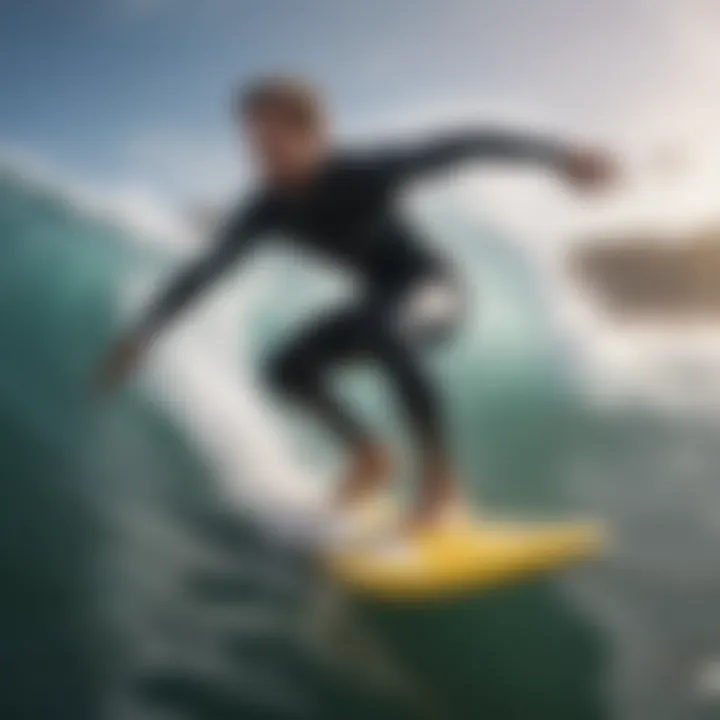 A surfer using Voit Duck Feet fins in action, demonstrating their performance on waves