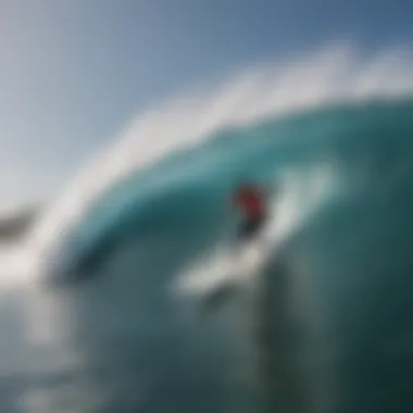 Surfing with the Wavestorm A surfer riding the waves on a Wavestorm surfboard